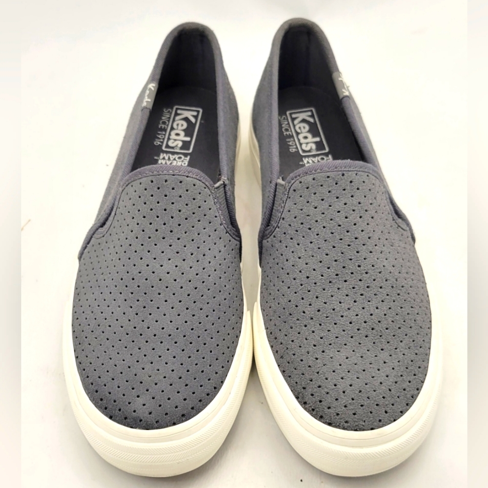 Keds Womens Double Decker Slip On Sneakers Gray Perforated Suede Size 6